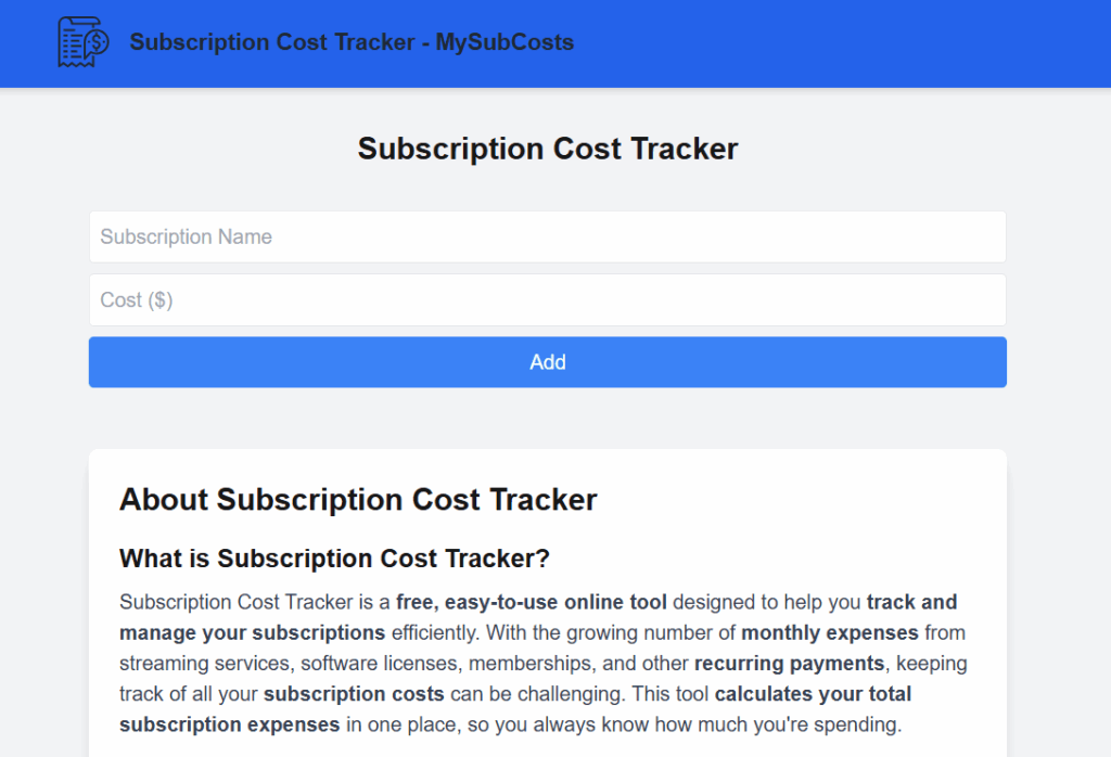 MySubCosts Subscription Cost Tracker